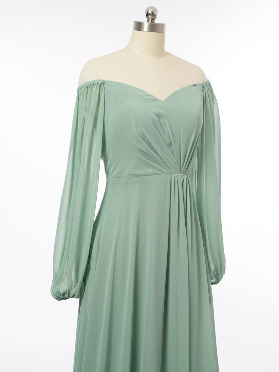 A-Line/Princess Off-the-Shoulder Long Sleeves Bridesmaid Dresses with Split Side