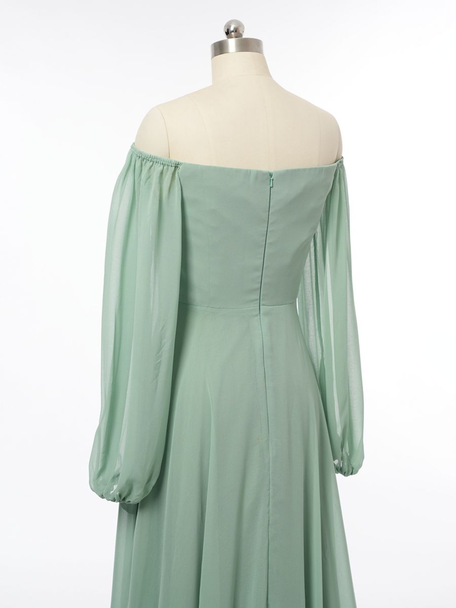 A-Line/Princess Off-the-Shoulder Long Sleeves Bridesmaid Dresses with Split Side