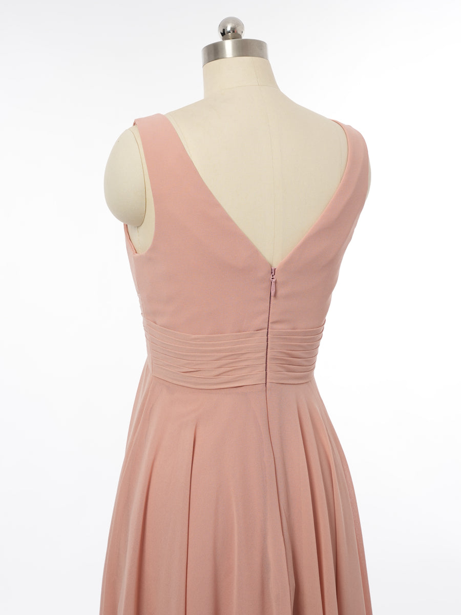 A-Line/Princess V-Neck Sleeveless Bridesmaid Dresses with Ruffles