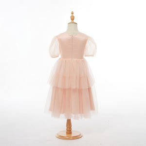 Ball Gown Scoop Puff Sleeves Flower Girl Dresses with Ruched