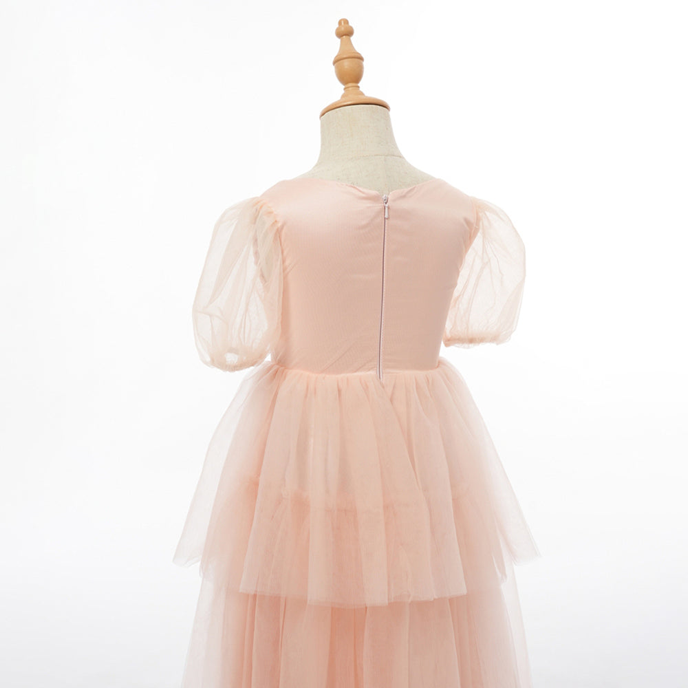 Ball Gown Scoop Puff Sleeves Flower Girl Dresses with Ruched