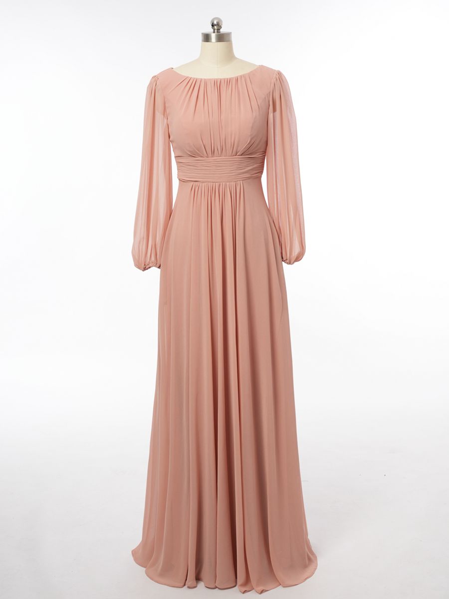 A-Line/Princess Scoop Long Sleeves Bridesmaid Dresses with Ruched