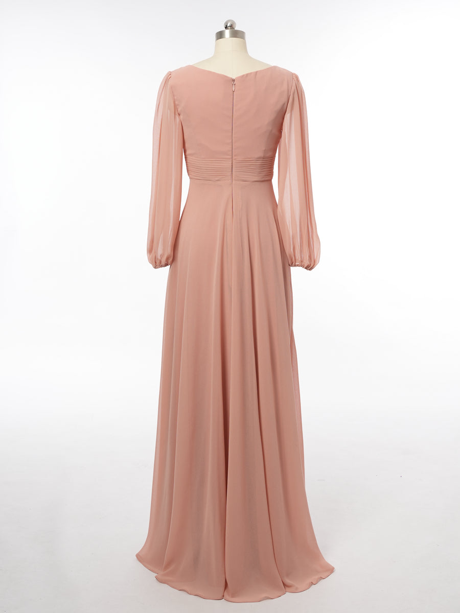 A-Line/Princess Scoop Long Sleeves Bridesmaid Dresses with Ruched
