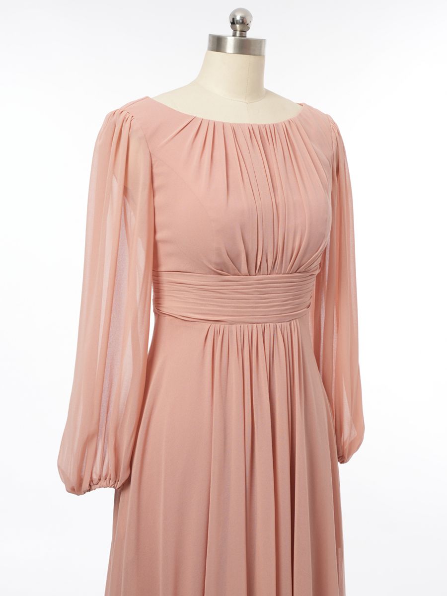 A-Line/Princess Scoop Long Sleeves Bridesmaid Dresses with Ruched