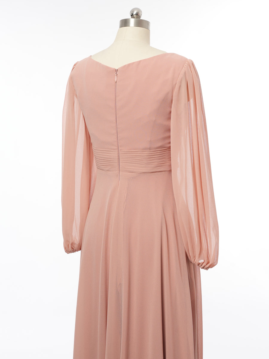 A-Line/Princess Scoop Long Sleeves Bridesmaid Dresses with Ruched