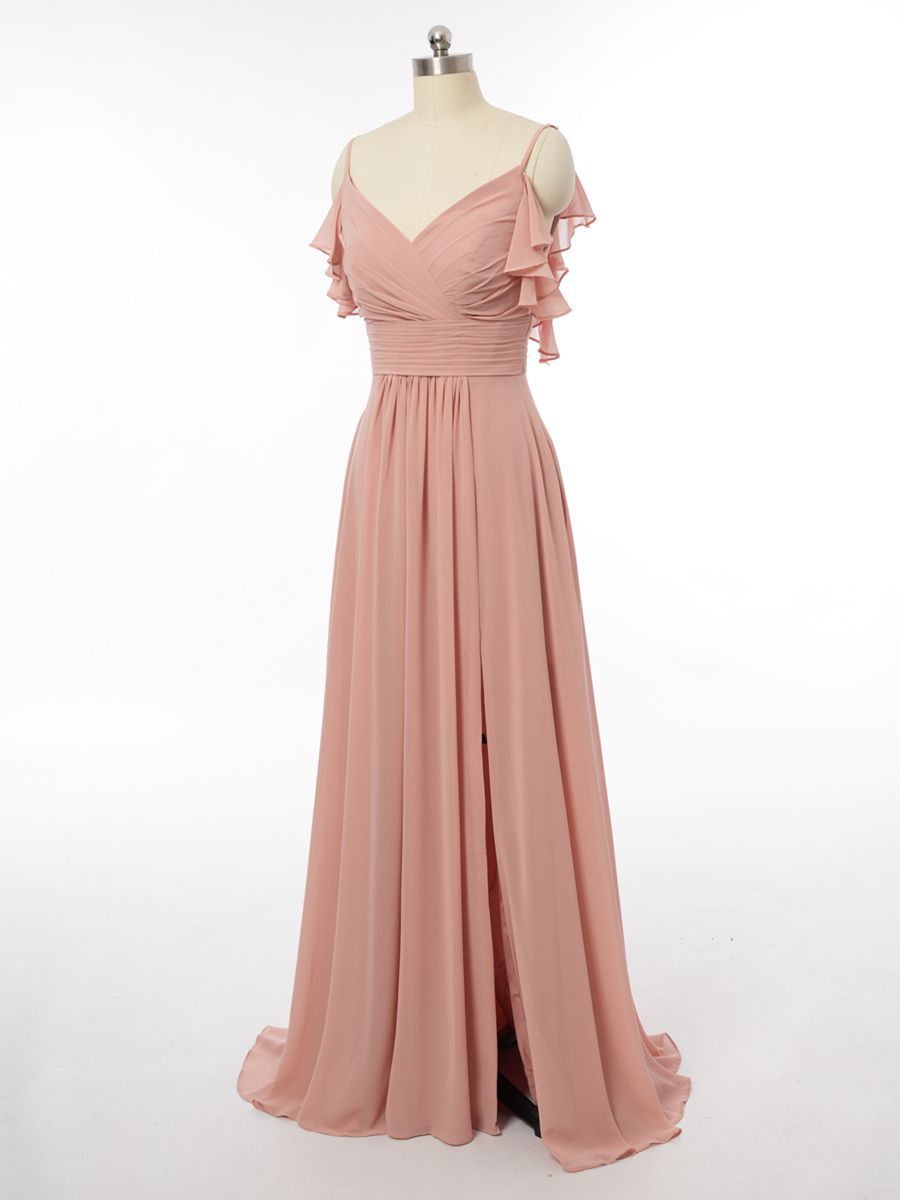 A-Line/Princess Spaghetti Straps Sleeveless Bridesmaid Dresses with Ruffles