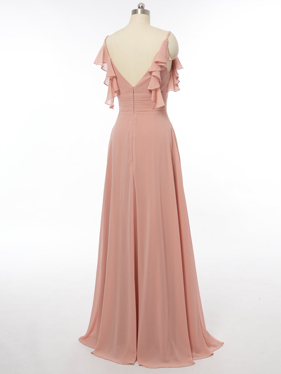 A-Line/Princess Spaghetti Straps Sleeveless Bridesmaid Dresses with Ruffles