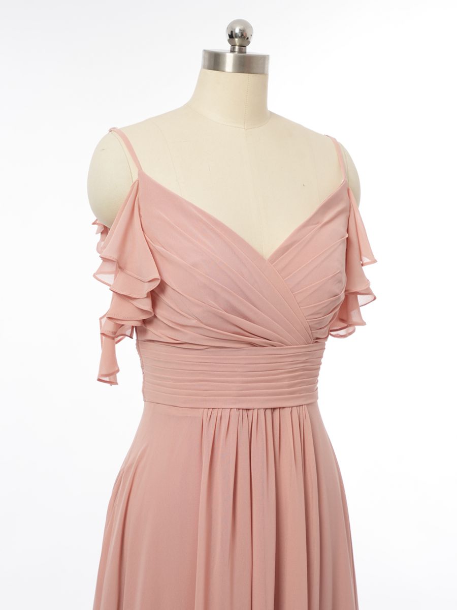 A-Line/Princess Spaghetti Straps Sleeveless Bridesmaid Dresses with Ruffles