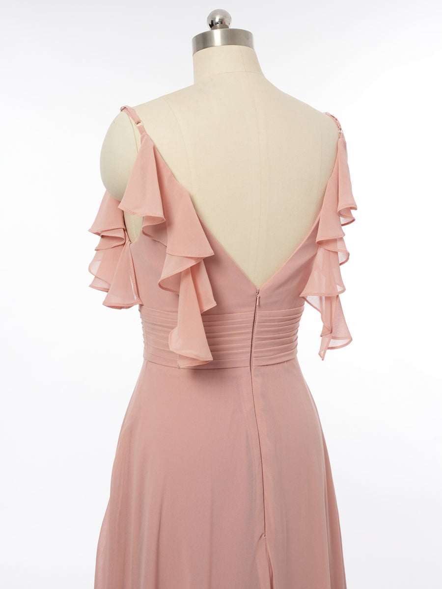 A-Line/Princess Spaghetti Straps Sleeveless Bridesmaid Dresses with Ruffles