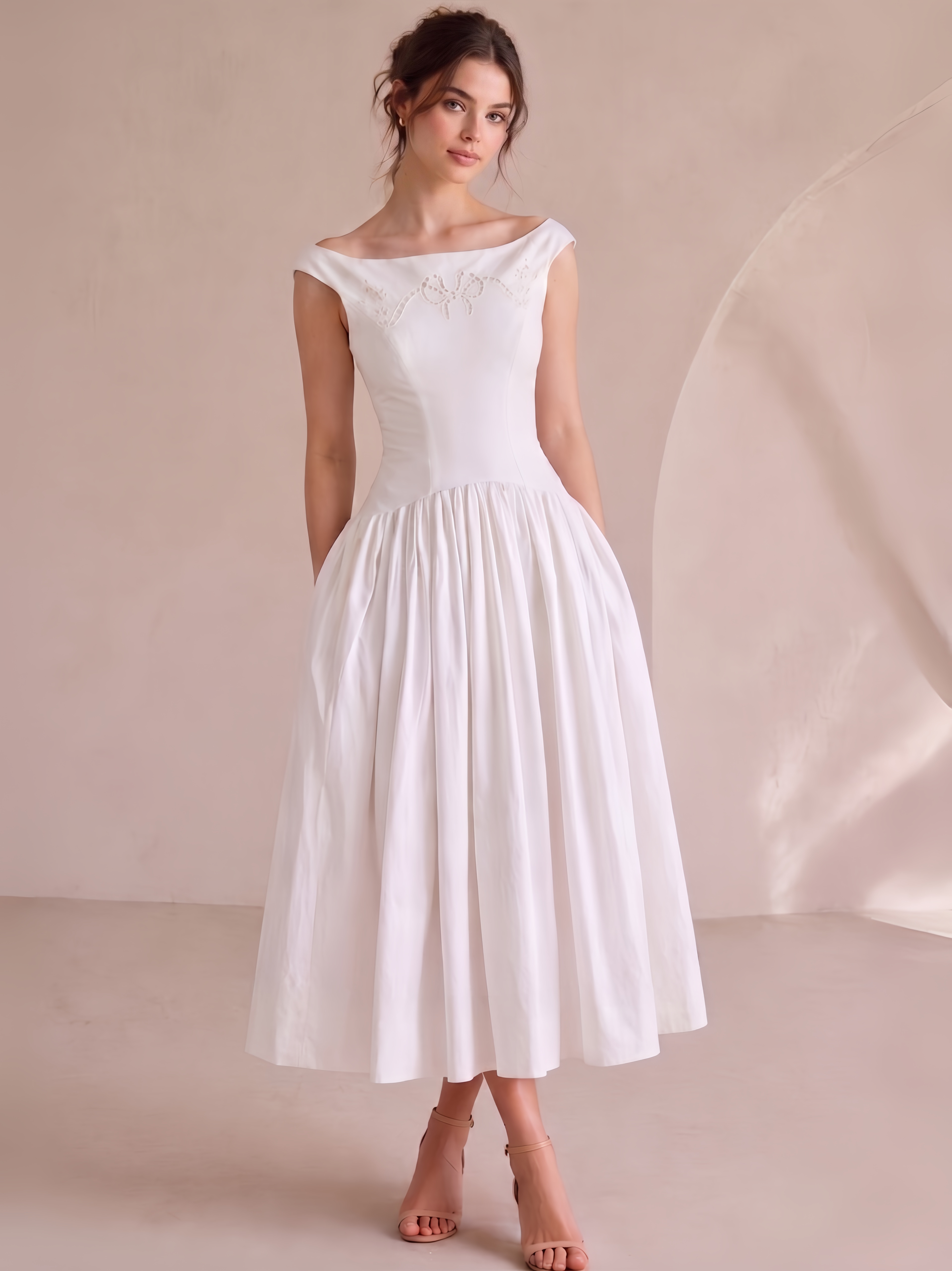 A-Line/Princess Cocktail Dress Sleeveless Tea-Length Dress White Cockt