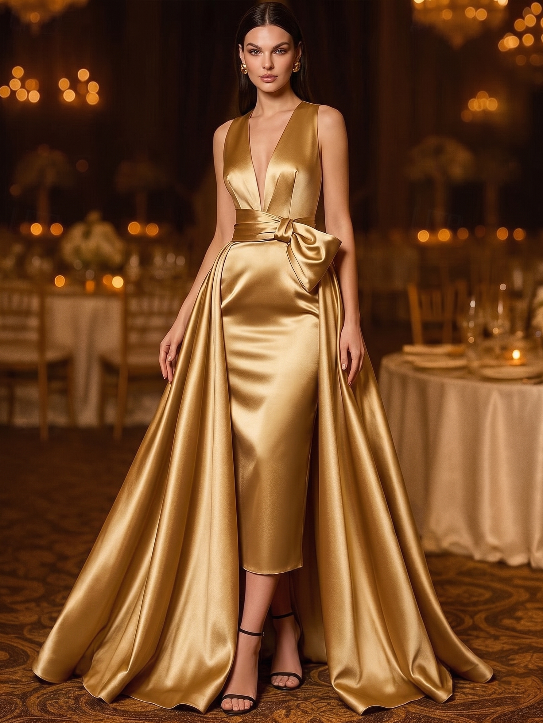 evening gown dresses Nafori Gold A-Line/Princess Elegant Formal Dress Floor Length Sleeveless V-Neck Satin With Bowknot 2026 display_tag:: Top Deal::#2F3B50::#ffffff Burgundy Ribbed Mini Maternity or special occasions Color:Blue Denim