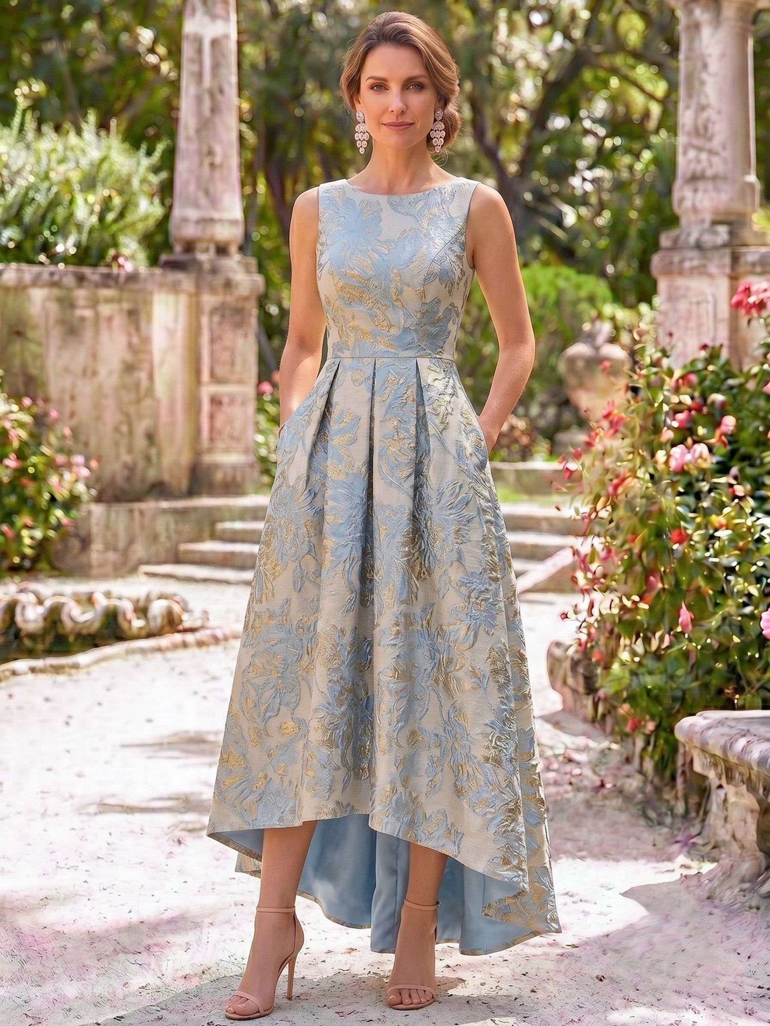 ankle length formal dresses Nafori Dusty Blue A-Line Mother Of The Bride Elegant Dress Cocktail Dresses Jacquard Boat Neck Sleeveless Ankle-Length Pockets Zipper Gift Vintage Ava Presley 26719 - Retail and wholesale are Color:Same as Picture(BLACK)