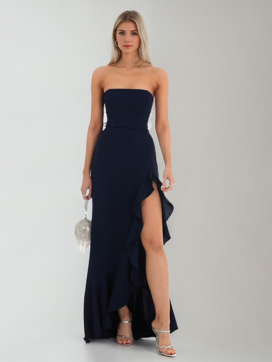 A-Line/Princess Strapless Sleeveless Crepe Bow Evening Dresses with Side Slit