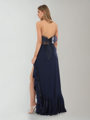 A-Line/Princess Strapless Sleeveless Crepe Bow Evening Dresses with Side Slit