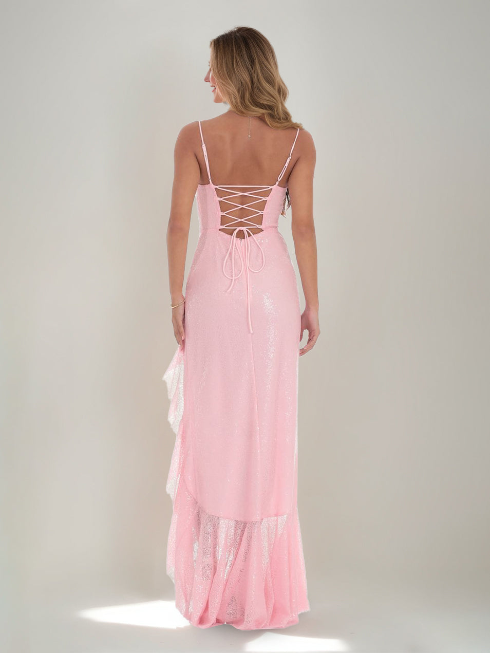 Sheath/Column Sequin Spaghetti Straps Sleeveless Split Side Evening Dresses