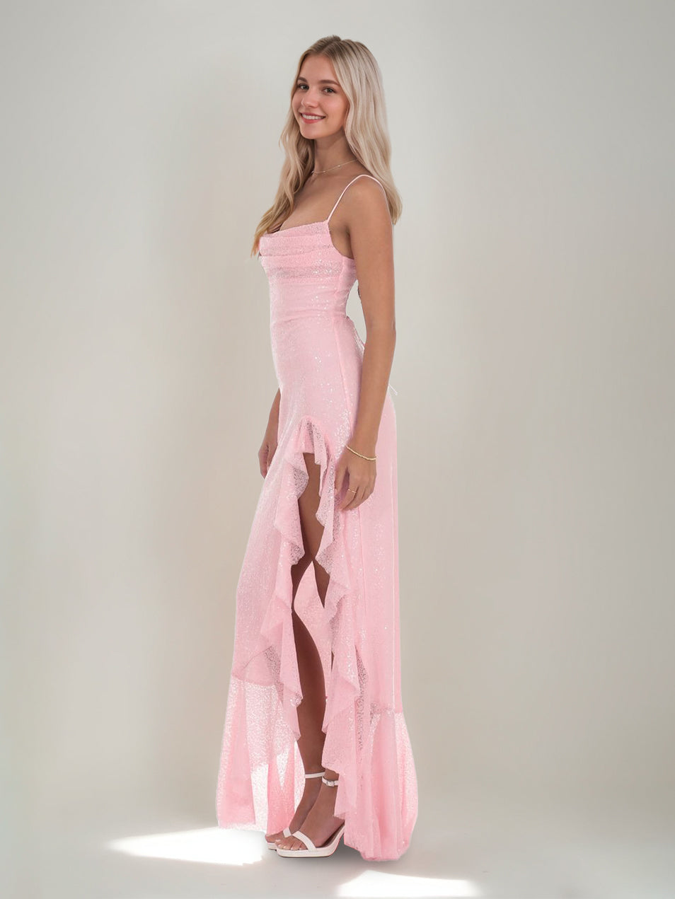 Sheath/Column Sequin Spaghetti Straps Sleeveless Split Side Evening Dresses