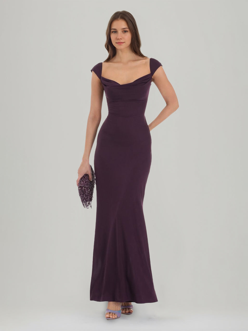 Sheath/Column Cowl Neck Sleeveless Ankle-Length Ruched Evening Dresses