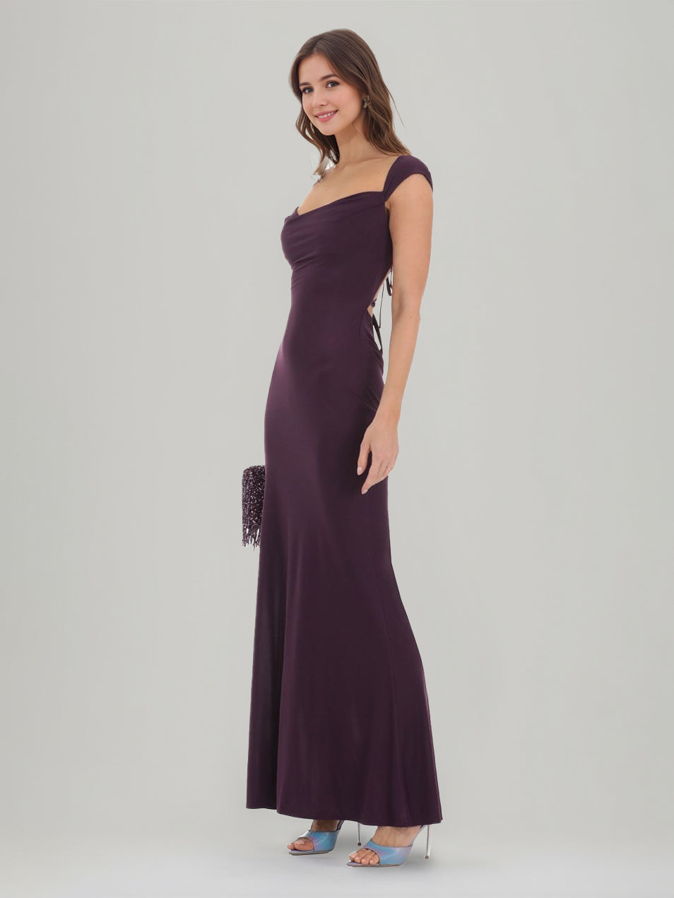 Sheath/Column Cowl Neck Sleeveless Ankle-Length Ruched Evening Dresses