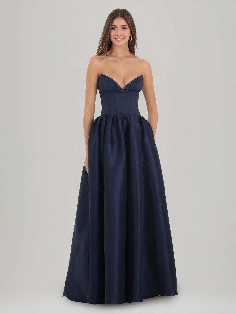 A-Line/Princess V-Neck Sleeveless Floor-Length Pleats Evening Dresses