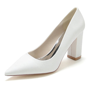 Women's Wedding Shoes Silver Pointed Toe Block Heel Minimalist Bridal Shoes