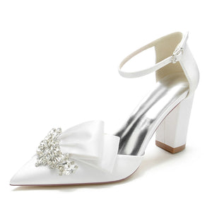Women's Wedding Shoes Pointed Toe Luxurious Buckle Bridal Shoes with Rhinestone & Ruffles