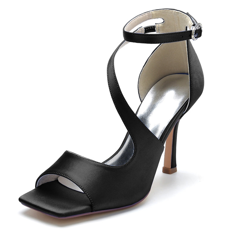 Women's Wedding Shoes Dark Blue Opened Toe High Heel Elegant Chic Buckle Bridal Shoes