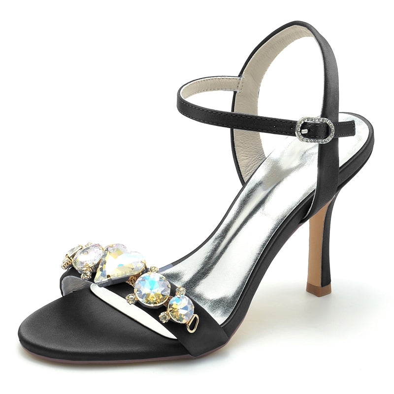Women's Wedding Shoes Opened Toe Stiletto Heel Rhinestone Buckle Bridal Shoes