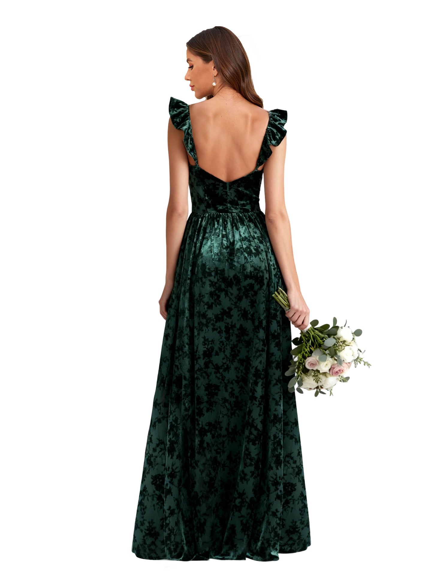 A-Line/Princess Velvet Wedding Guest Dress Square Neck Sleeveless Floor Length Bridesmaid Dress