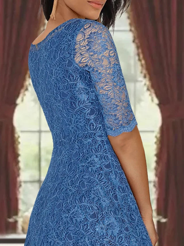 A-Line/Princess Scoop Half Sleeves Tea-Length Mother of the Bride Dresses with Appliques & Jackets
