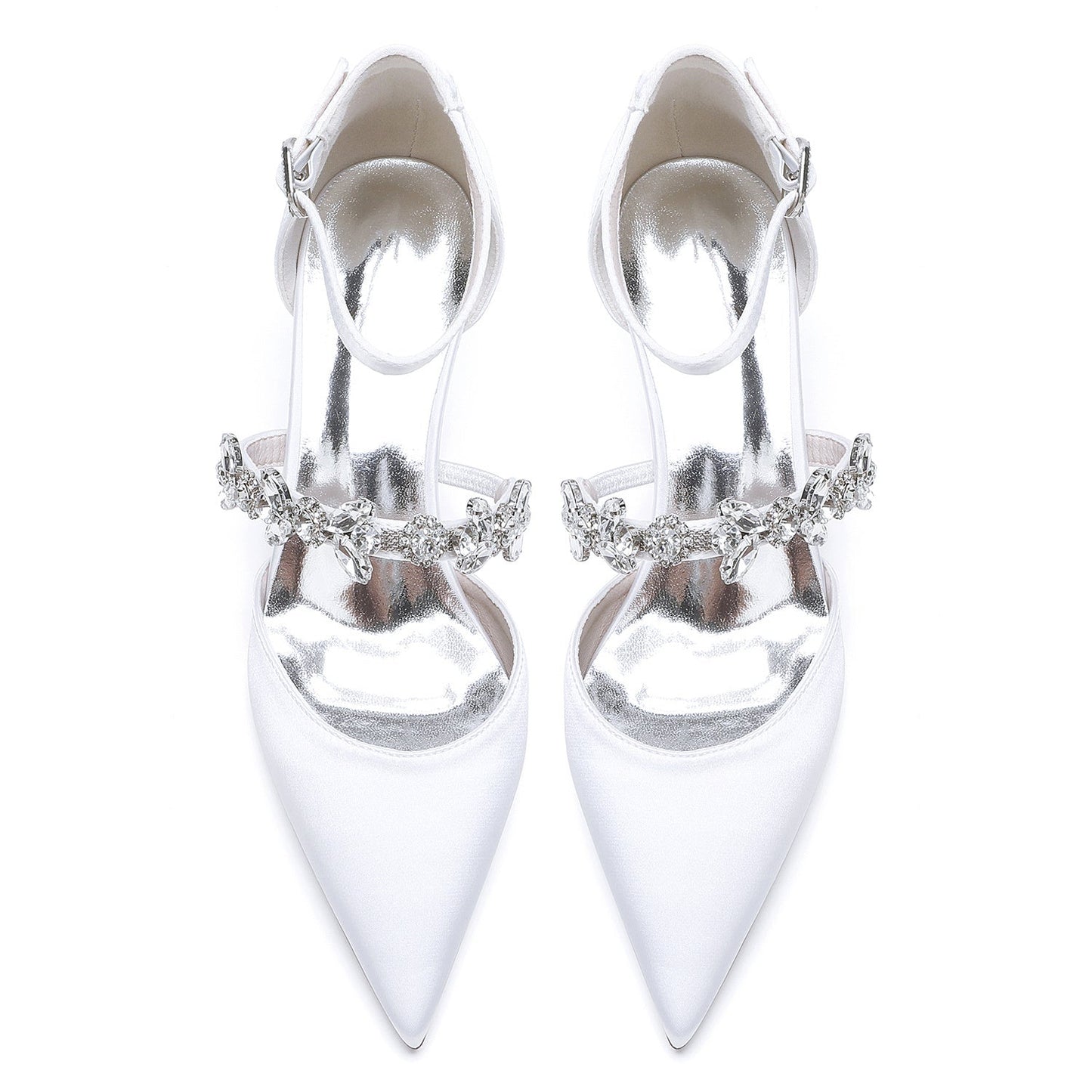 Women's Wedding Rhinestone Mid Heel Pointed Toe Buckle Bridal Shoes