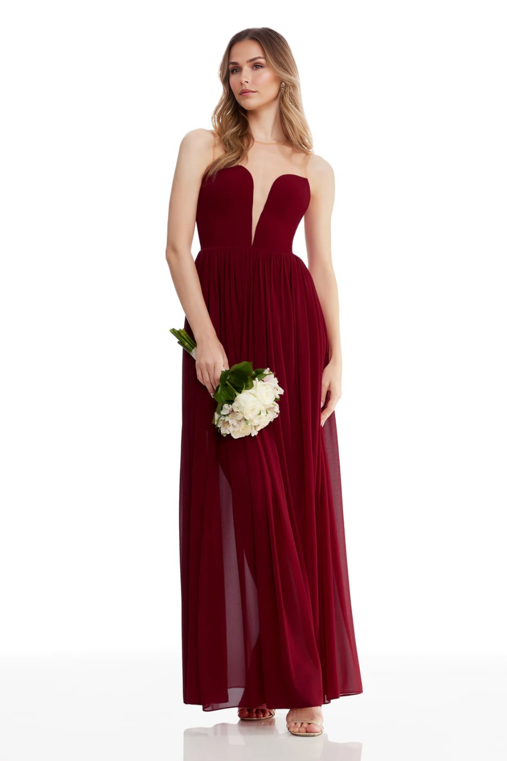 A-Line/Princess Chiffon Bridesmaid Dresses Floor-Length Sheer Neck&V-Neck Sleeveless