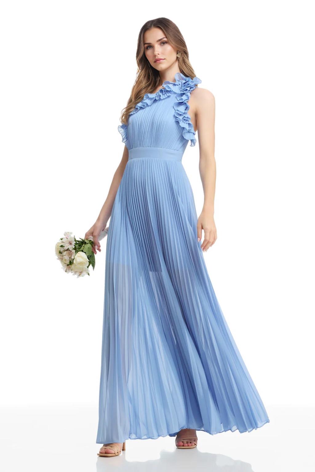 A-Line/Princess Chiffon Bridesmaid Dresses Floor-Length One-Shoulder&Ruffle Sleeveless With Back Zipper