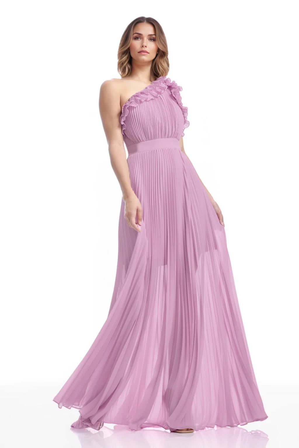 A-Line/Princess Chiffon Bridesmaid Dresses Floor-Length One-Shoulder&Ruffle Sleeveless With Back Zipper