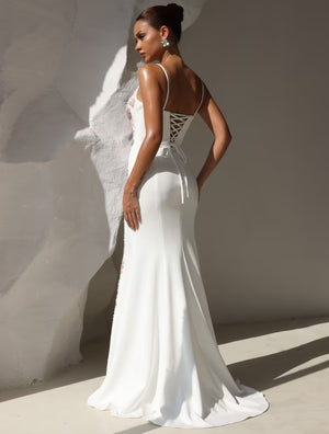 Trumpet/Mermaid Prom Dress Spaghetti Straps Formal Sequins Dresses Floral Floor-Length