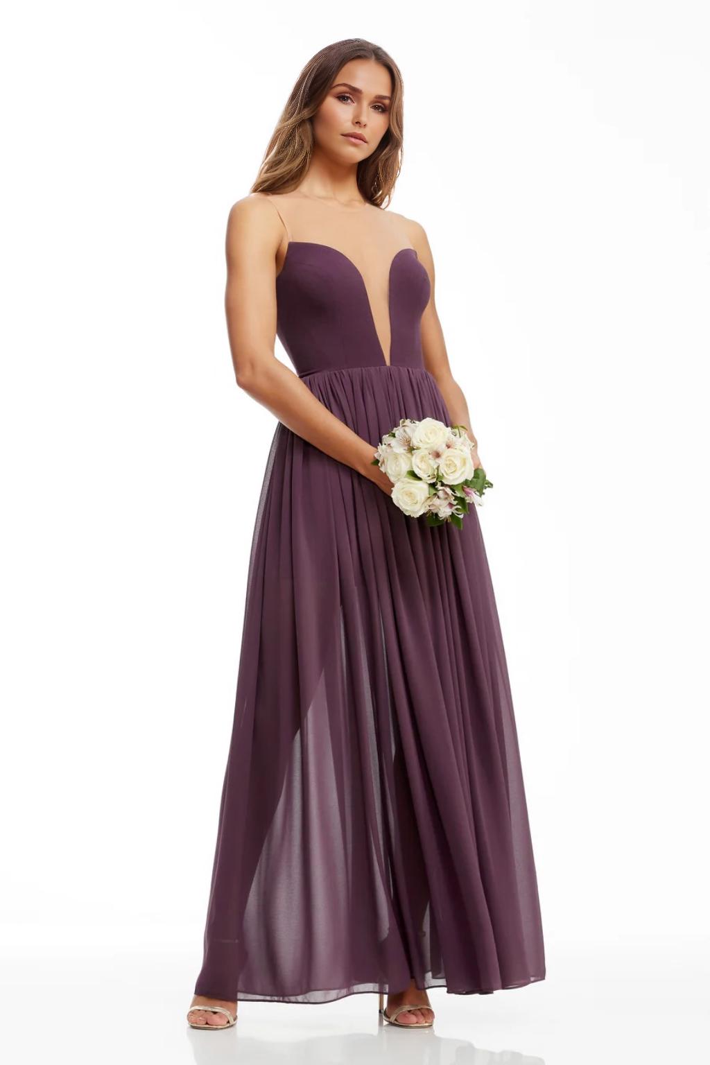 A-Line/Princess Chiffon Bridesmaid Dresses Floor-Length Sheer Neck&V-Neck Sleeveless