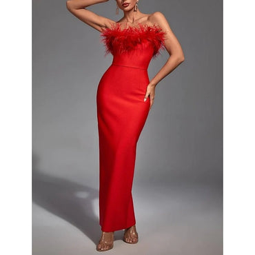 Mermaid Evening Party Dress Off The Shoulder Sleeveless Ankle Length Feather Black Dress Formal Black Tie