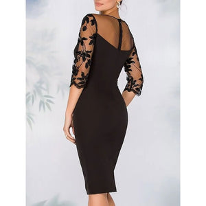 Sheath Mother of the Bride Dress Elegant Cocktail Dress Wedding Guest Kentucky Knee Length Long Sleeve Illusion Neck Lace with Beading Embroidery