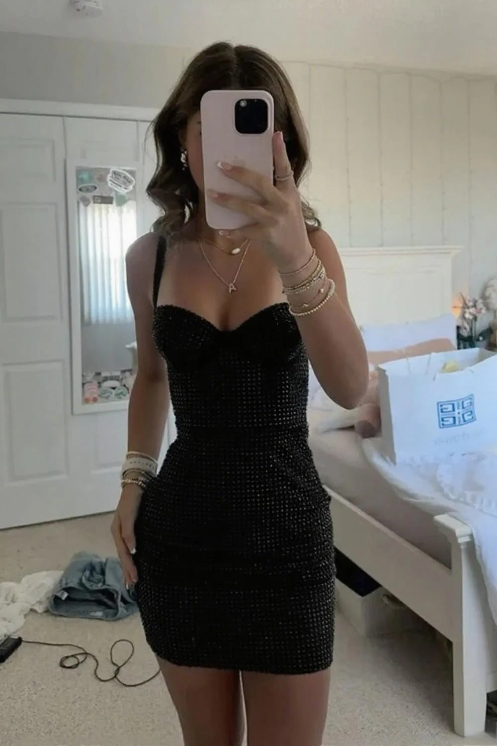 Sheath/Column Stunning Sparkle Party Dress Bodycon Sweetheart Short Beaded Cocktail Homecoming Dress