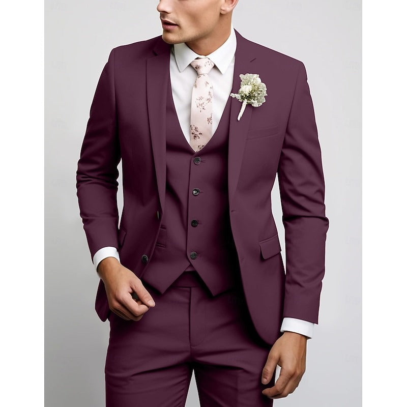 Men's Wedding Suits Notch Black Pink Prom Solid Colored Tailored Fit 3 Piece Single Breasted Two-buttons