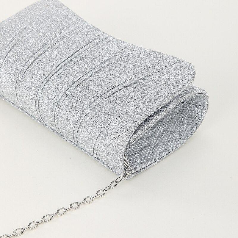 Women's Silver Glitter Evening Clutch Purse – Elegant Shoulder Bag with Chain Strap for Cocktail, Wedding & Formal Events