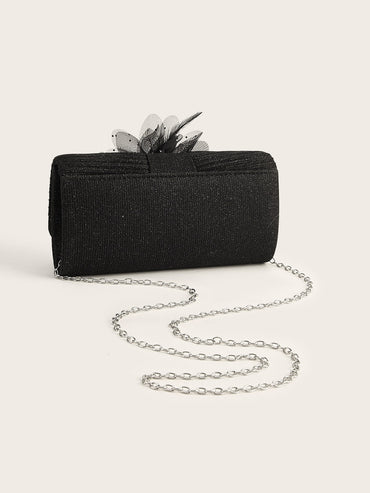 Elegant Shoulder Bag with Chain Strap & Flower for Cocktail, Wedding & Formal Events