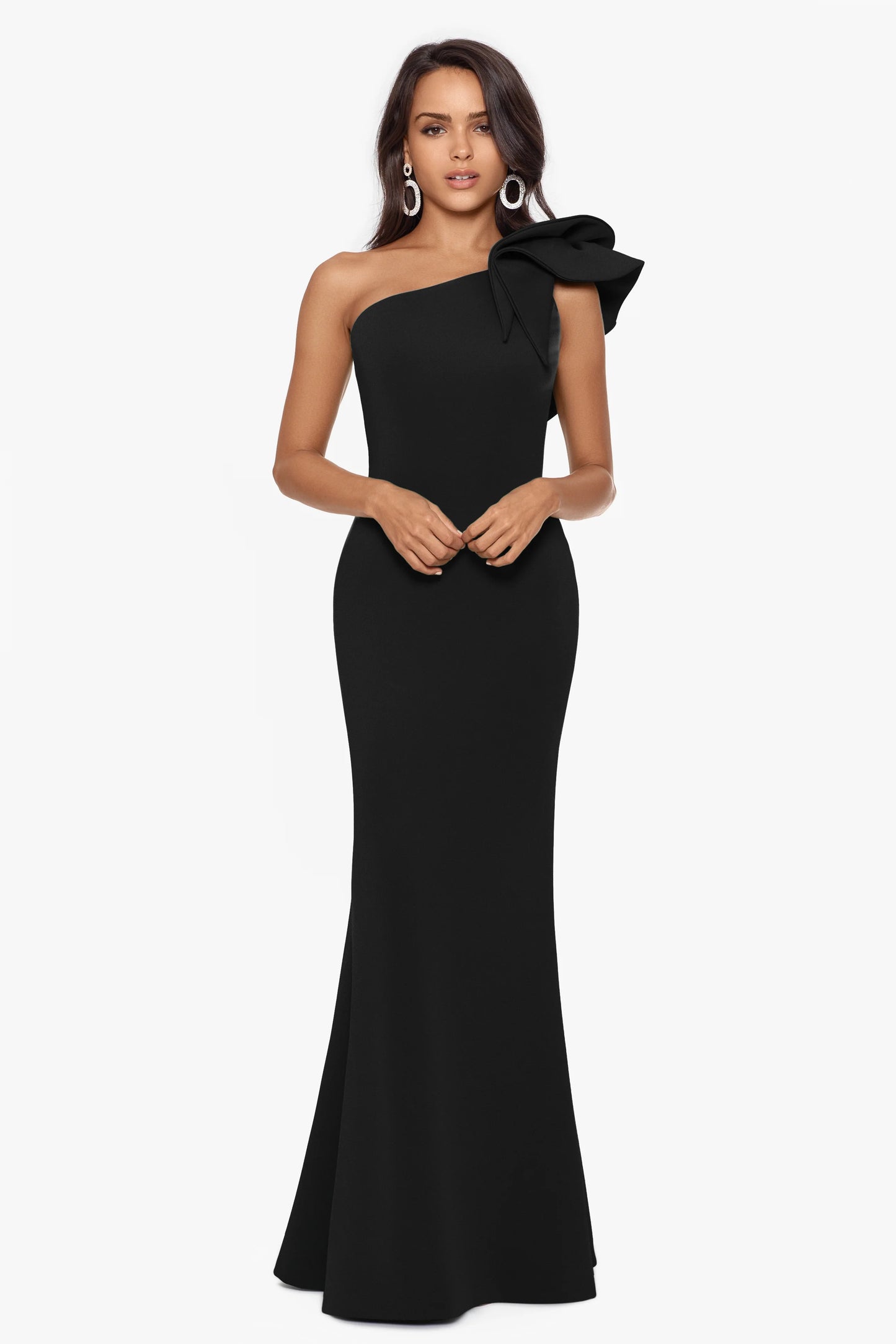 Sheath/Column Satin One-Shoulder With Ruffle Sleeveless Floor-Length Evening/Wedding Guest Dresses
