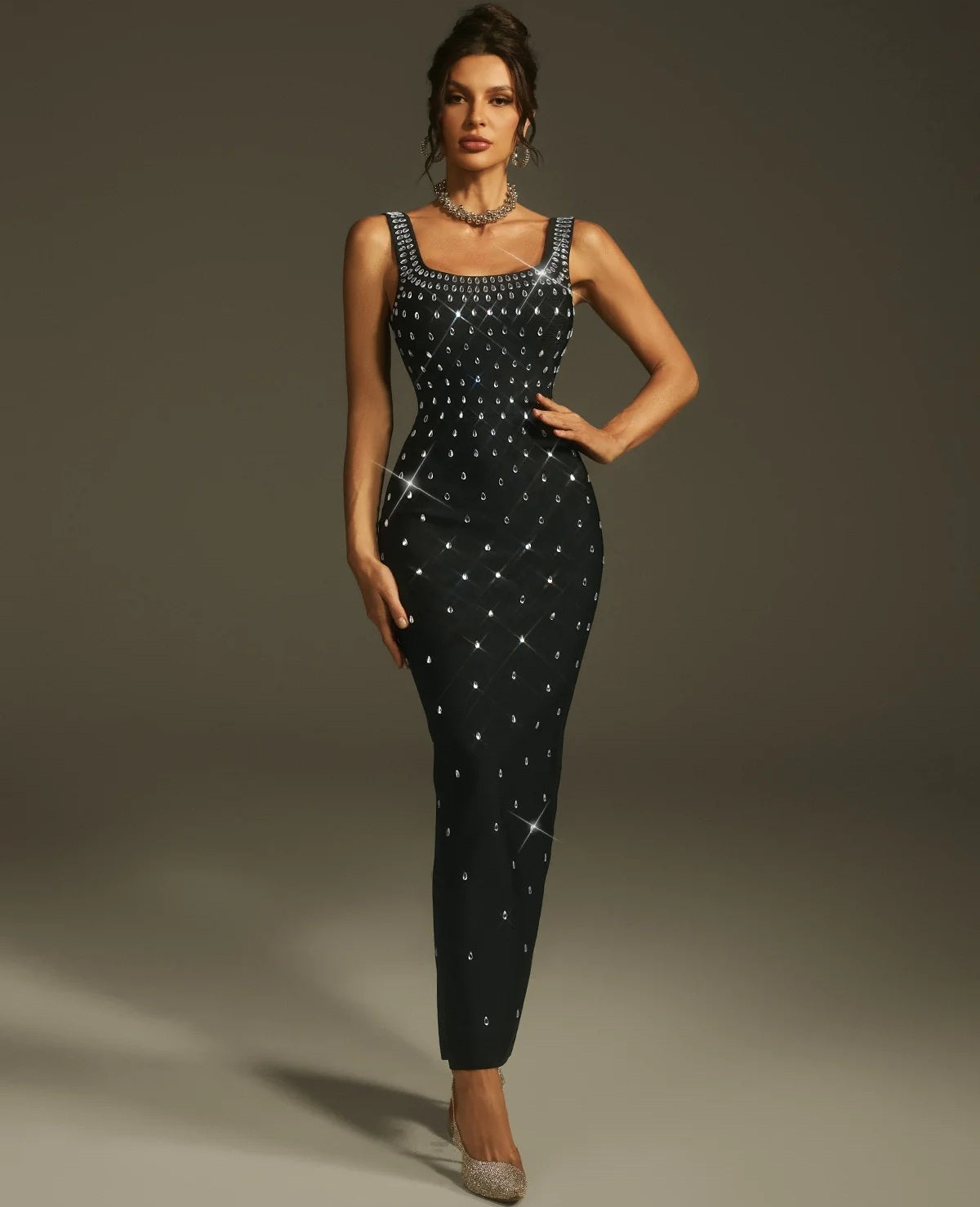 Mermaid Cocktail Dress Rhinestone Party Sleeves Ankle Length Off The Shoulder Crepe