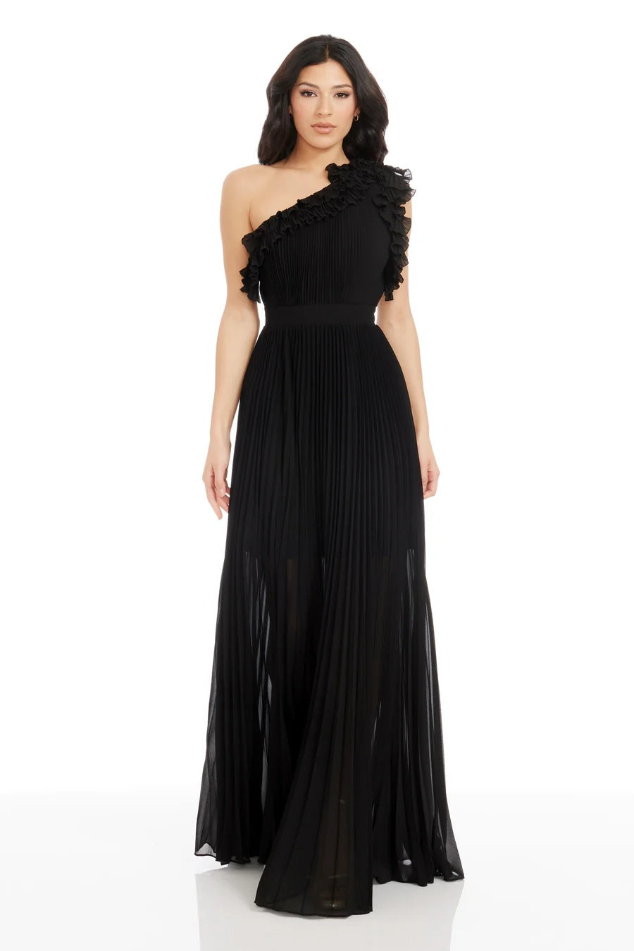 A-Line/Princess Chiffon Bridesmaid Dresses Floor-Length One-Shoulder&Ruffle Sleeveless With Back Zipper