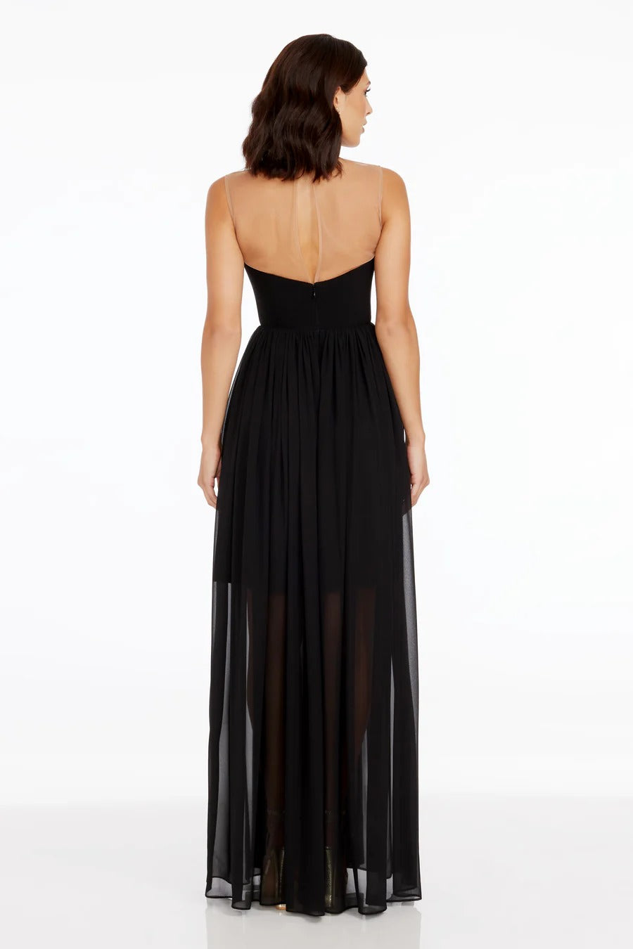 A-Line/Princess Chiffon Bridesmaid Dresses Floor-Length Sheer Neck&V-Neck Sleeveless