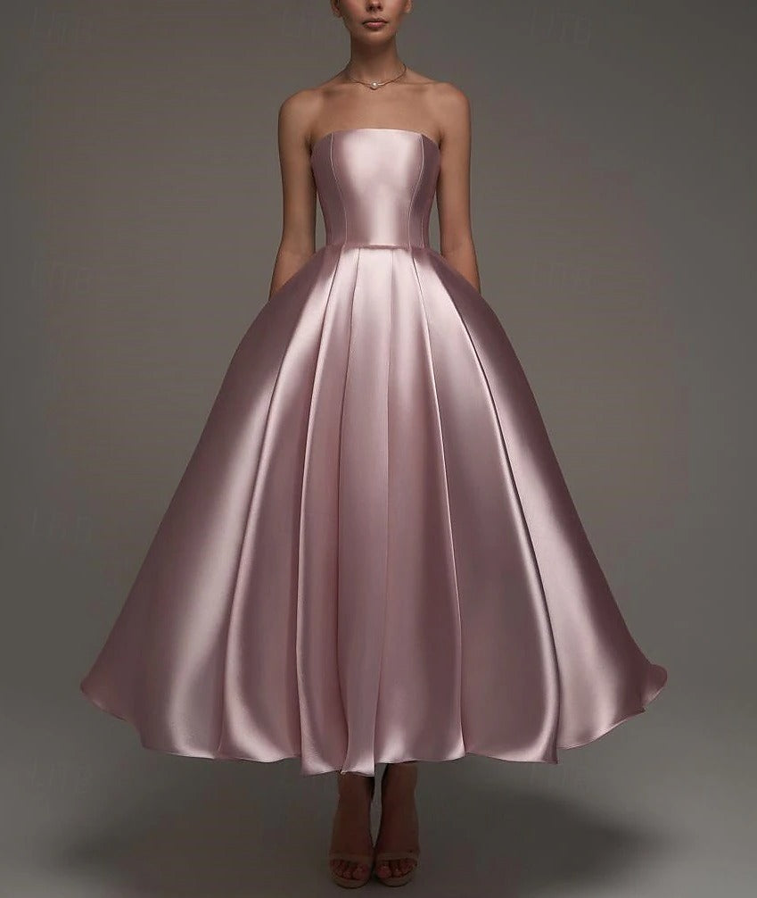 A Line Cocktail Dress Detachable With Shawl Ankle Length Elegant Dresses Formal Wedding Long Sleeve Off Shoulder Satin Dress