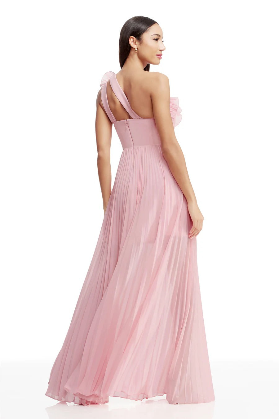 A-Line/Princess Chiffon Bridesmaid Dresses Floor-Length One-Shoulder&Ruffle Sleeveless With Back Zipper