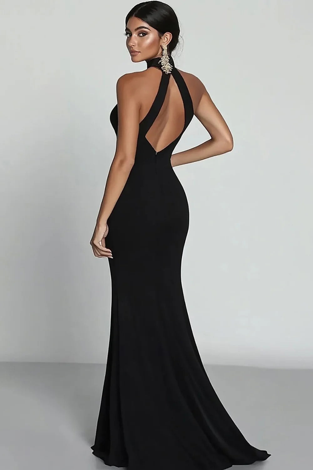 Sheath/Column Stain Evening Dress Sleeveless Floor-Length Halte With Side Slit