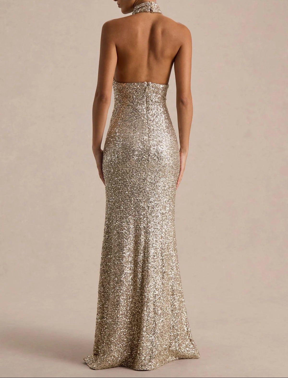 Mermaid Sequins Eveing Dress Formal Halter Neck Sleeveless Floor Length Sparkle Christmas Party