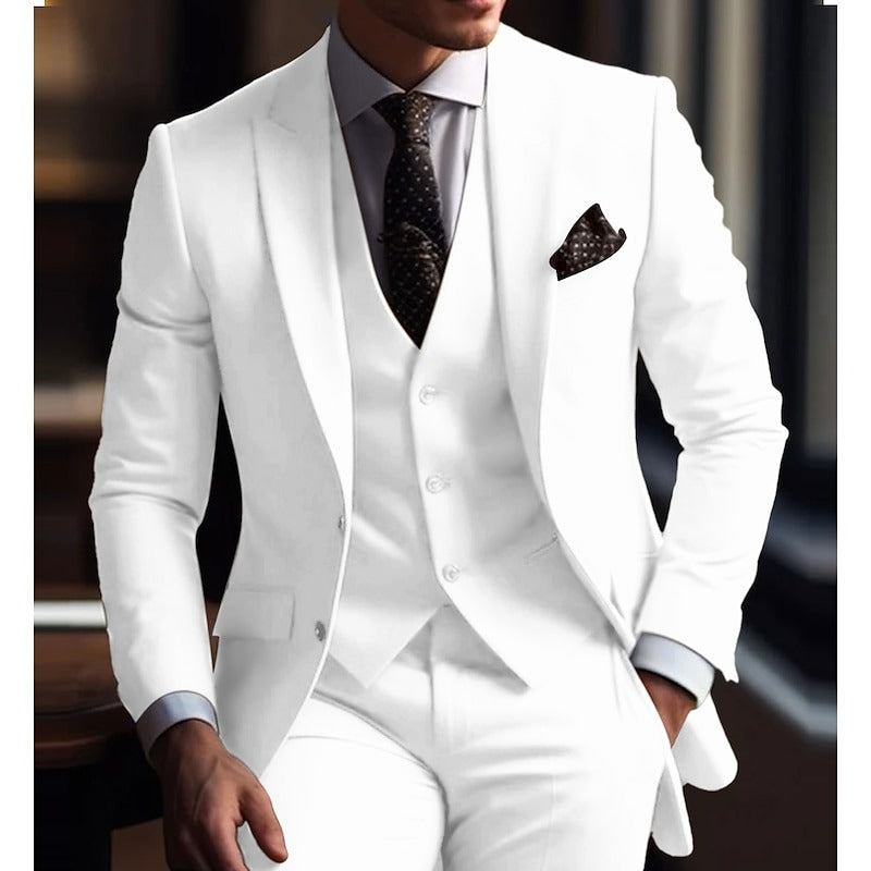 Men's Wedding Suits Peak White Ivory Solid Colored Prom Suits Slim Fit 3 Piece Single Breasted Two-buttons